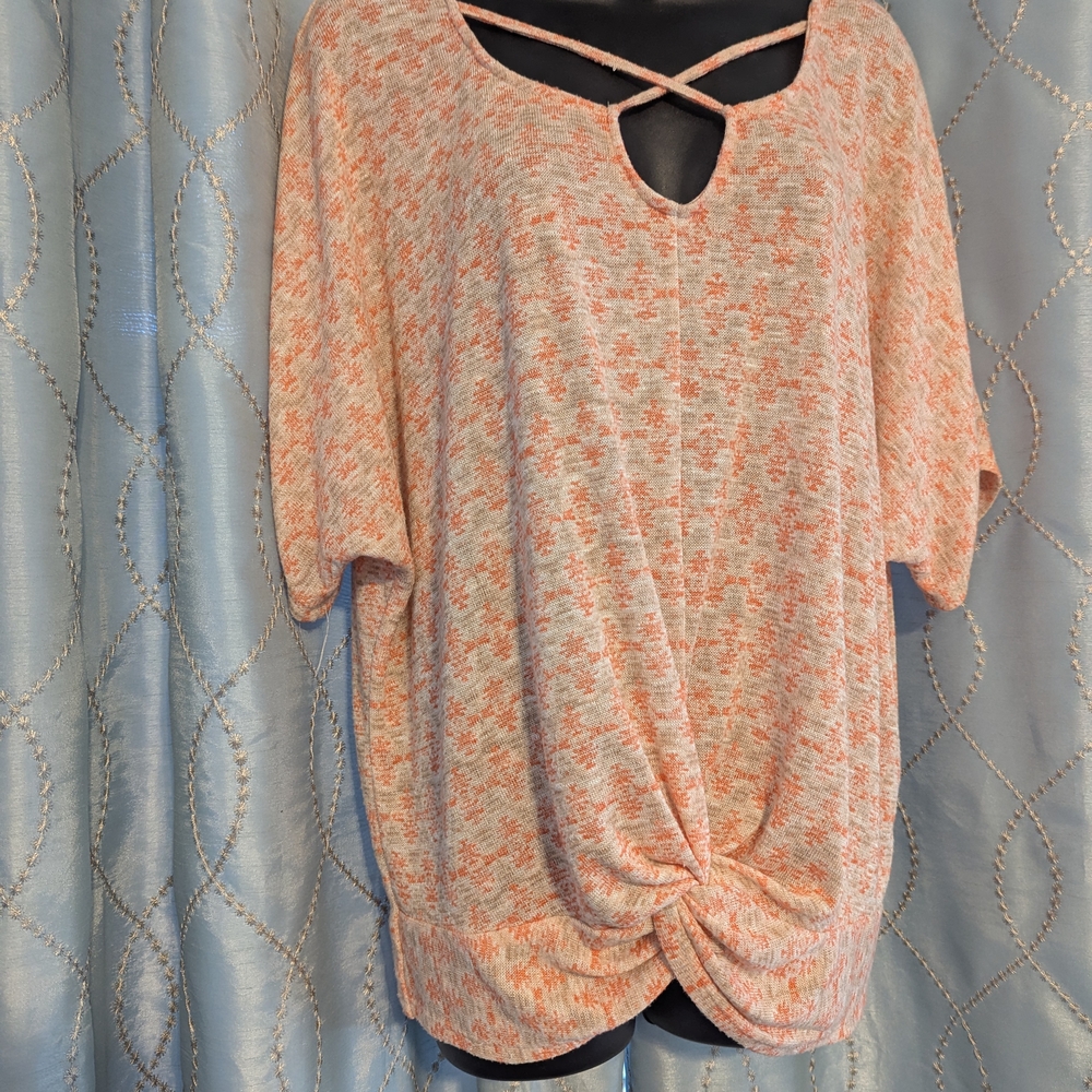 Bloomfield Orange and Cream Relaxed Knit Tunic with Cut Out